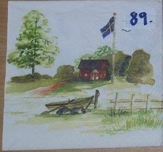 1 st Servett: med hus, flagga och båt nr 89